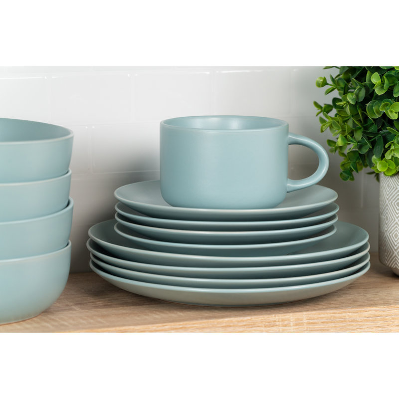 Mineral Blue Matte Ceramic 16-Piece Dinnerware Set, Service for 4