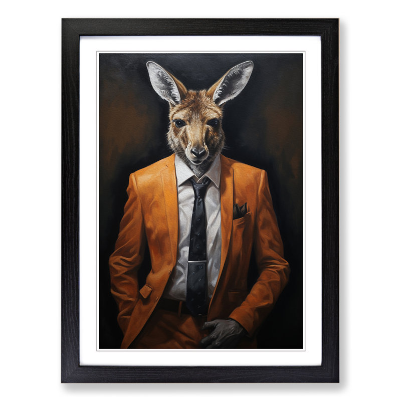 Kangaroo In A Suit Painting Framed Print, Black Framed, 46cm H x 34cm W x 2cm D