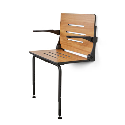 Silhouette Comfort Plus Heavy Duty Folding Wall Mount Shower Bench Seat, Teak Seat with Black Frame