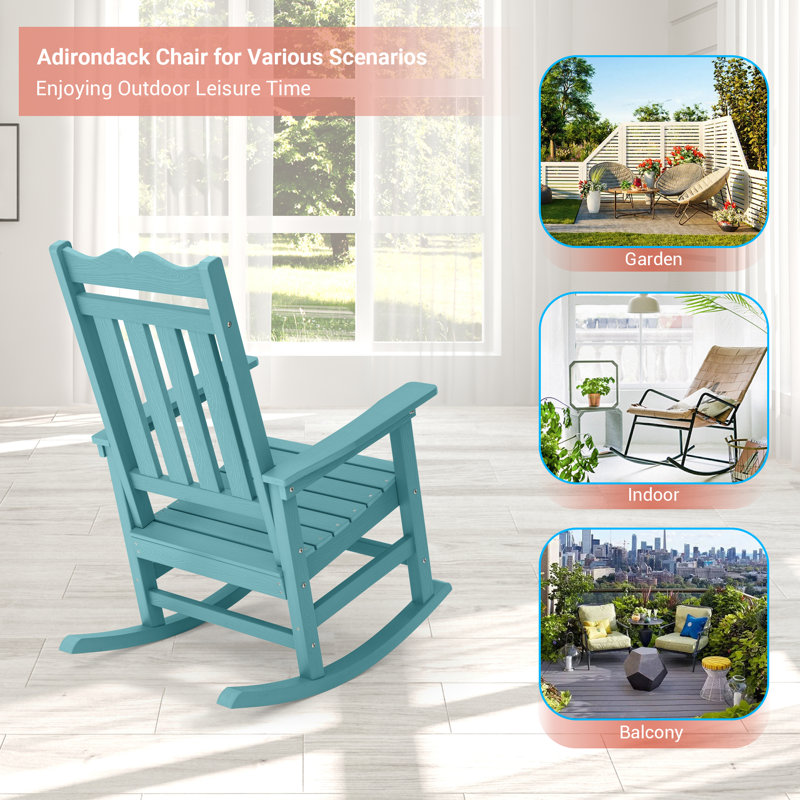 Chaise Adirondack à bascule en plastique Lichent, Bleu lac
