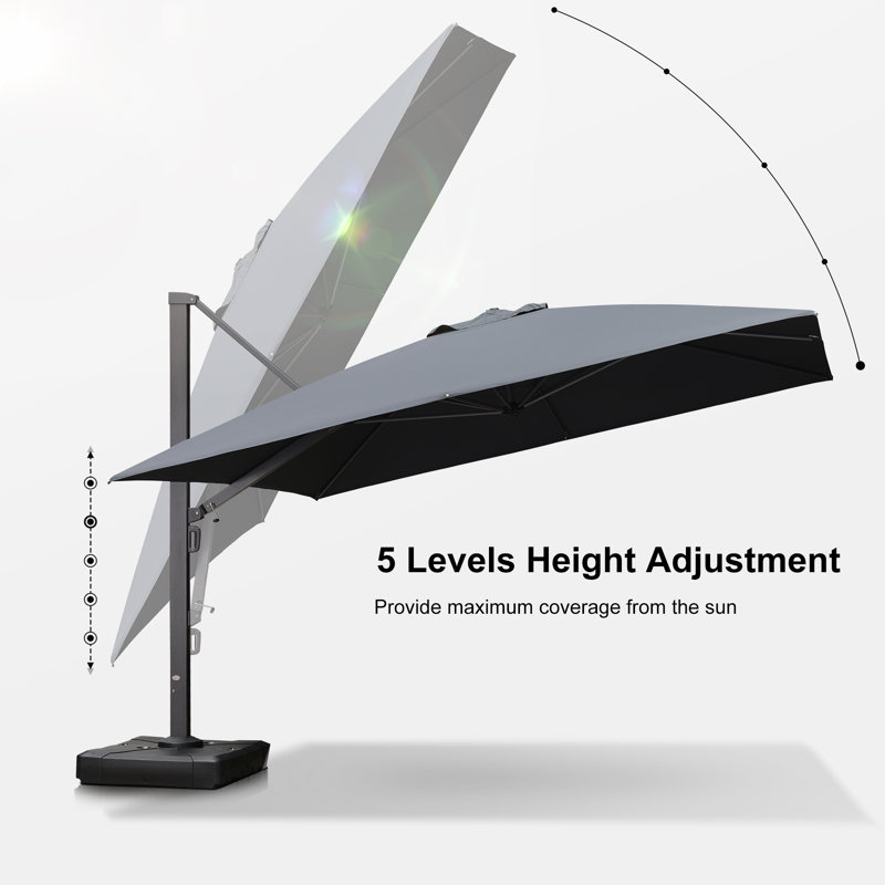 Malieya 120'' x 156'' Rectangular Cantilever Umbrella with Crank Lift Counter Weights Included, Gray