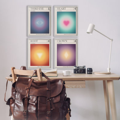 Mindful Chakra Points 4 Piece Framed Giclee Art Set, design by Wild Apple Portfolio
