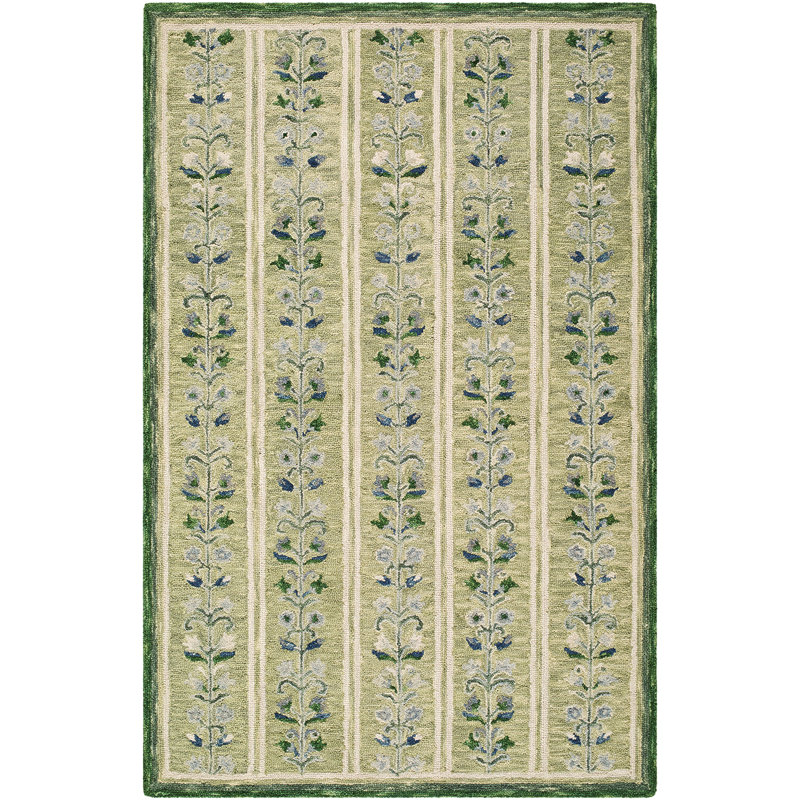 Moroccan Wool Hand Tufted Area Rug, Emerald/Sage/Ivory/Sky Blue/Olive, Rectangle 200 x 275 cm
