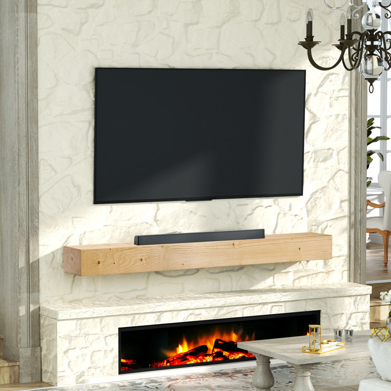 Fireplace Mantel, Wood Floating Fireplace Shelves, Light Brown, 5" H x 48" W x 8" D