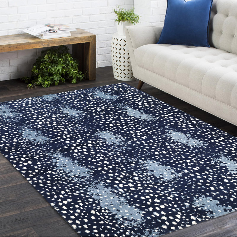 Louis Animal Print Hand-Knotted Wool/Cotton Ivory Area Rug, Rectangle 9' x 12', Blue