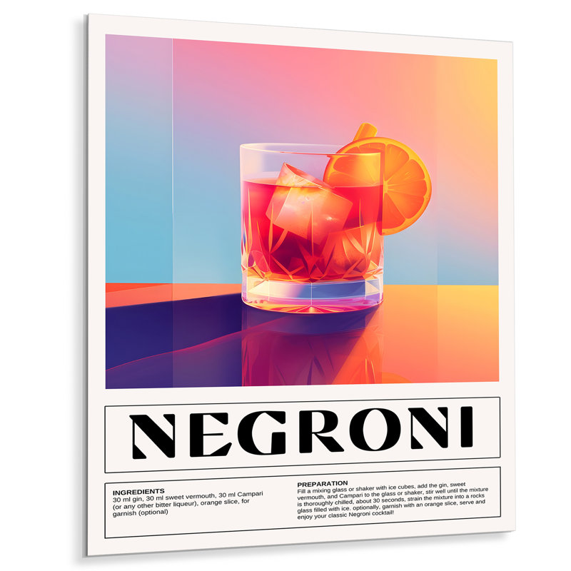 Décoration murale verre à l'ancienne «Negroni On The Rocks», Métal métal, H 32 po x l 16 po x P 1 po