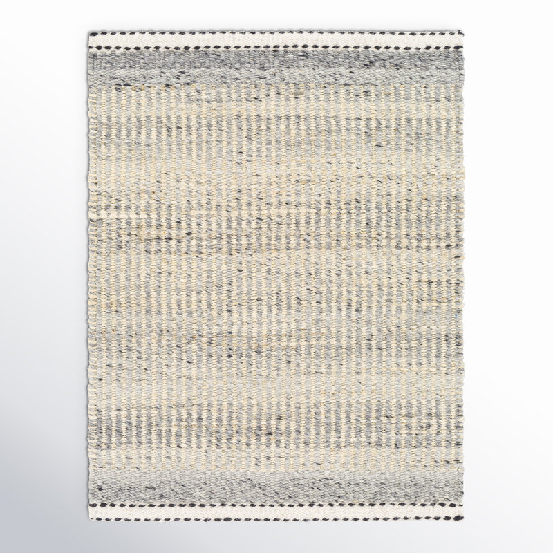 Tapis rayé en laine tissé à plat à la main Lessie gris / jute gris / beige, Rectangle 8 pi 10 po x 12 pi