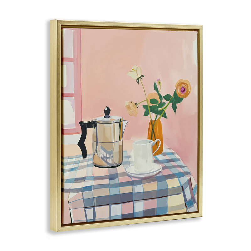 Cadre flottant de table de cuisine rose rétro, design par Arlington Prints, H 21 po x l 17 po, Cadre flottant métallique doré