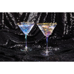 Ivy Bronx Handmade Bright Confetti Handblown Recycled Glass Martini Glasses (Pair) (Set of 2) Ivy Bronx