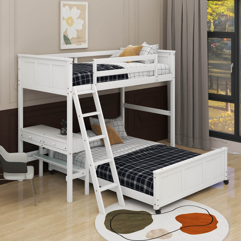 Twin Over Full Bunk Bed With Desk, White