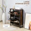 Armoire à chaussures étroite de style industriel avec 2 tiroirs rabattables et tablettes réglables pour un rangement et une présentation efficaces