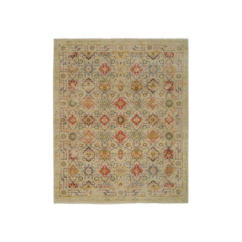 Tapis beige en laine et en soie noué à la main 8 pi 2 po x 10 pi 2 po A0265754C6DB43EC976615225DC9640E