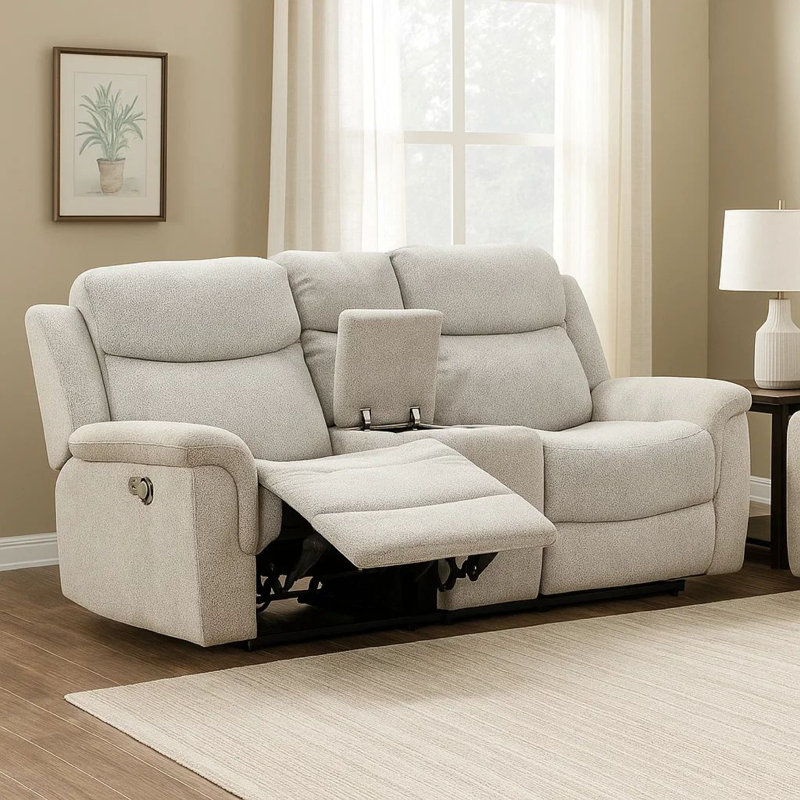 Canapé inclinable électrique Teren de 86 po en cuir fleur gris contemporain Teren, Gris taupe