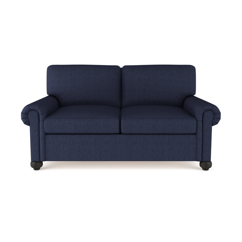 Causeuse Leroy, Ébène, Velours moelleux imprimé bleu, H 36 po x l 60 po x P 43 po