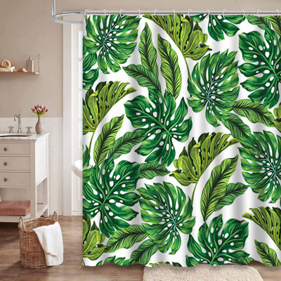 Rideau de douche imperméable rétro à motif de feuilles tropicales avec 12 crochets Monstera