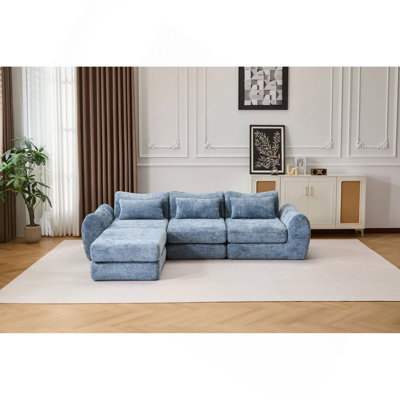 Foldable Wave Star Modular Sofa, Chenille Fabric for Living Room & Bedroom, Instant Expansion Comfortable Creative Furniture with 1 Middle Seat, 1 Ott