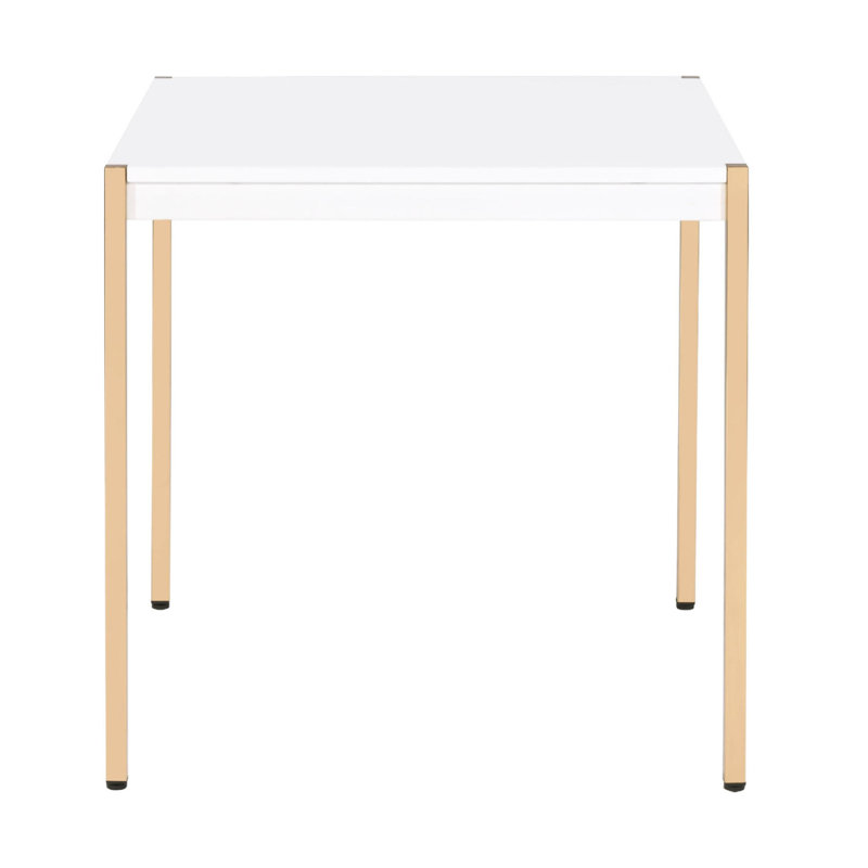 Table de bout carrée avec pieds en métal, blanc et or