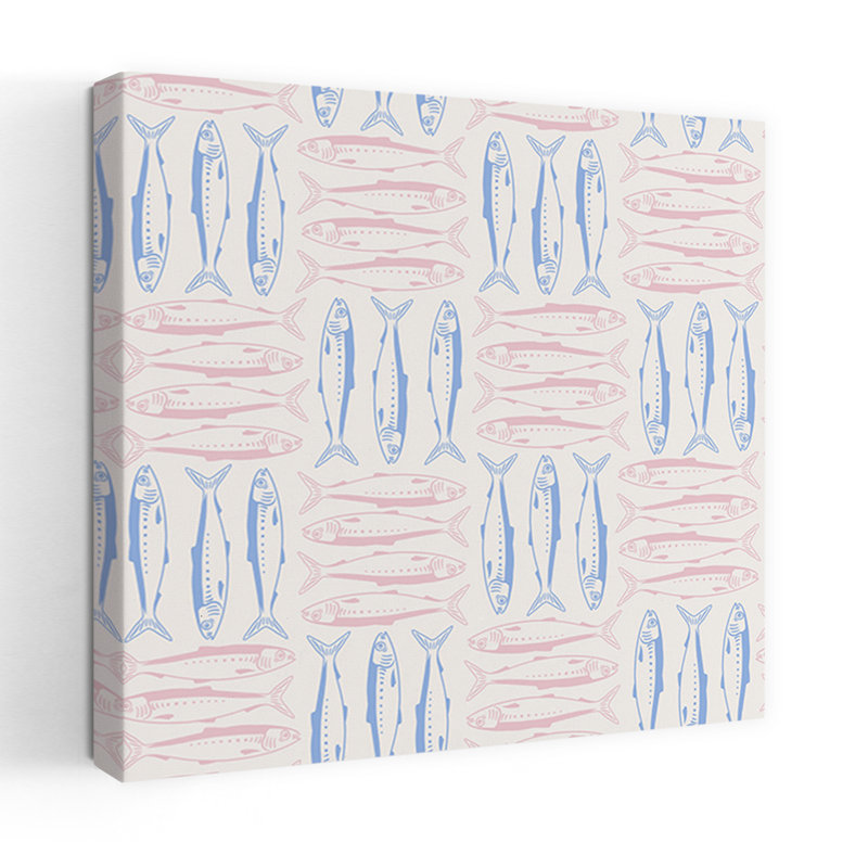 Motif de poisson bleu, bleu et abstrait, H 18 po x l 18 po