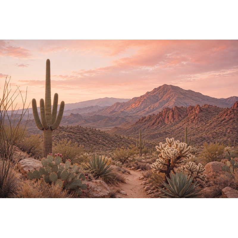 Saguaro Desert Trail - Paysage désertique du sud-ouest sur toile tendue, 24"H x 36"W x 1.5"D