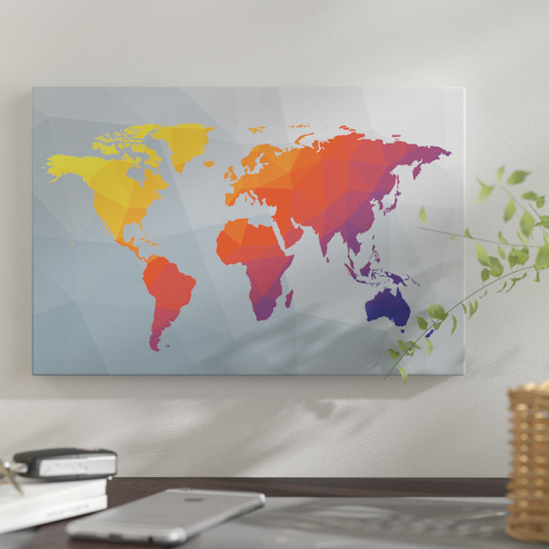 « geo map i », impression sur toile, H 18 po x l 26 po x P 1,5 po, Toile tendue, Pas de tapis
