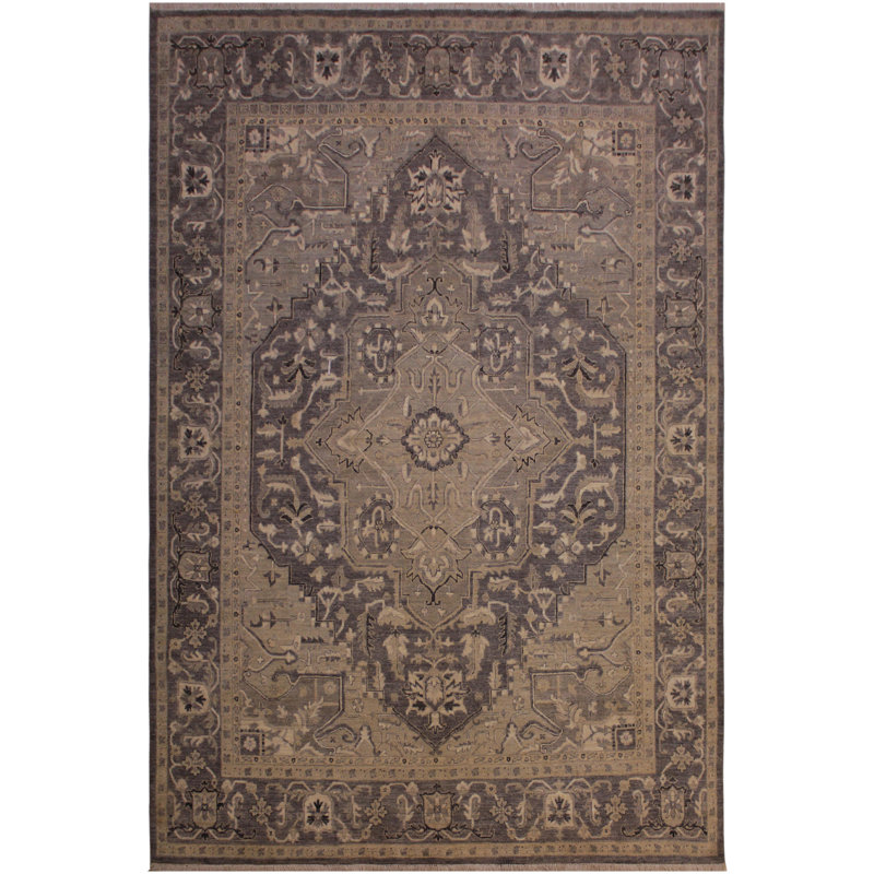 Tapis brun / ivoire en laine noué à la main de style sud-ouest 8 pi x 9 pi 9 po Abbigail