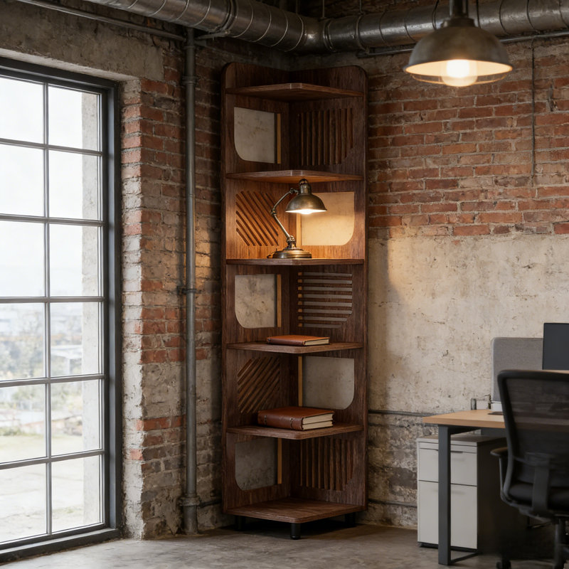 Bibliothèque d'angle en bois à 5 niveaux Solin