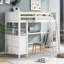 Lit mezzanine simple avec rangement et espace de travail - Bureau fonctionnel en bois massif blanc pour économiser de l'espace-2027106550