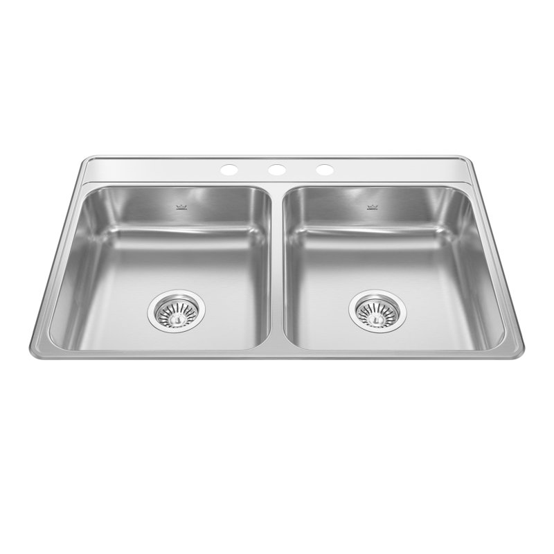 Creemore 33'' L Double Bowl Stainless Steel Kitchen Sink, 3 hole