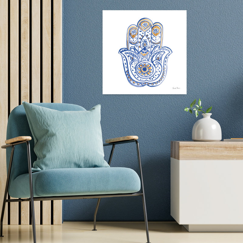 Art bohémien Hamsa II avec amulette bleue, H 18 po x l 18 po