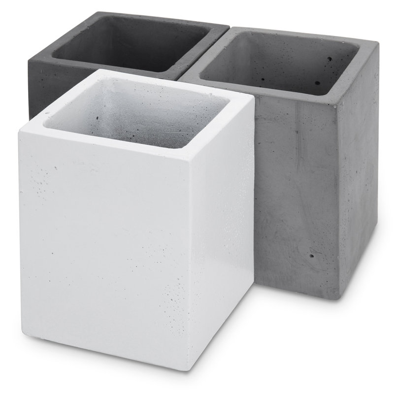 Set of 3 Gray and White Concrete Square Pen Holders