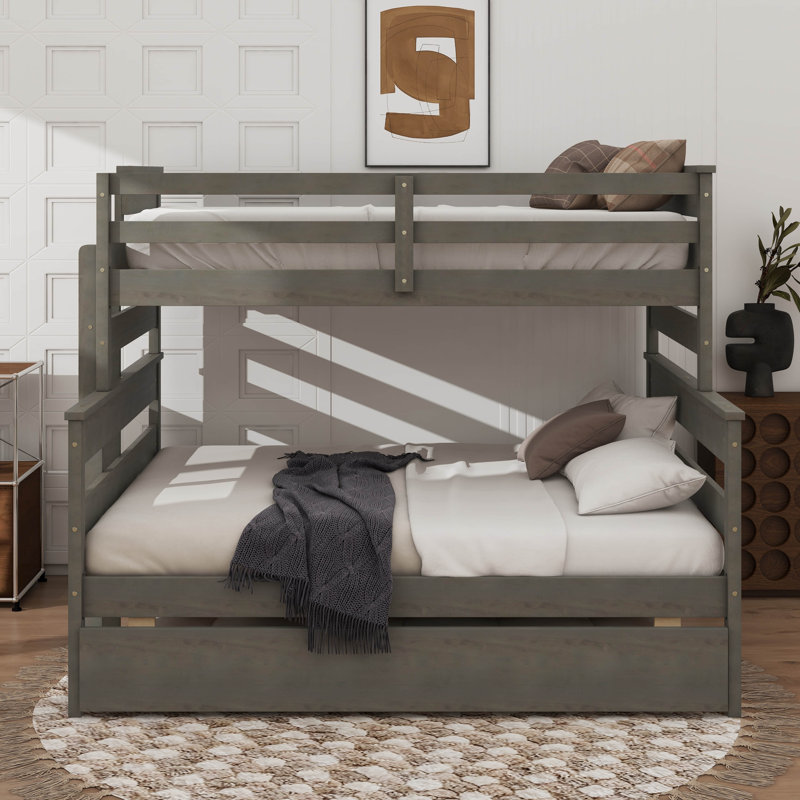 Wooden Twin Over Full Bunk Bed With A Pull-Out  Bed, Gray
