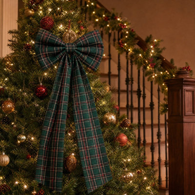 Christmas Long Tail Plaid Striped Bow Decorative Ornaments Christmas Decor Gifts