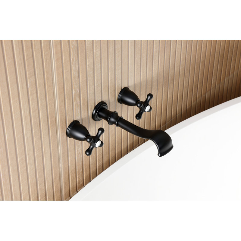 Kingston Brass Two-Handle 3-Hole Wall Mount Roman Tub Faucet, Cross, Matte Black