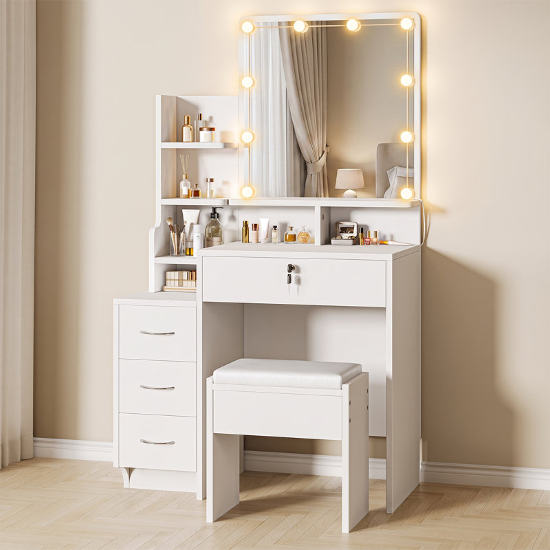 Dressing Table with Mirror, White