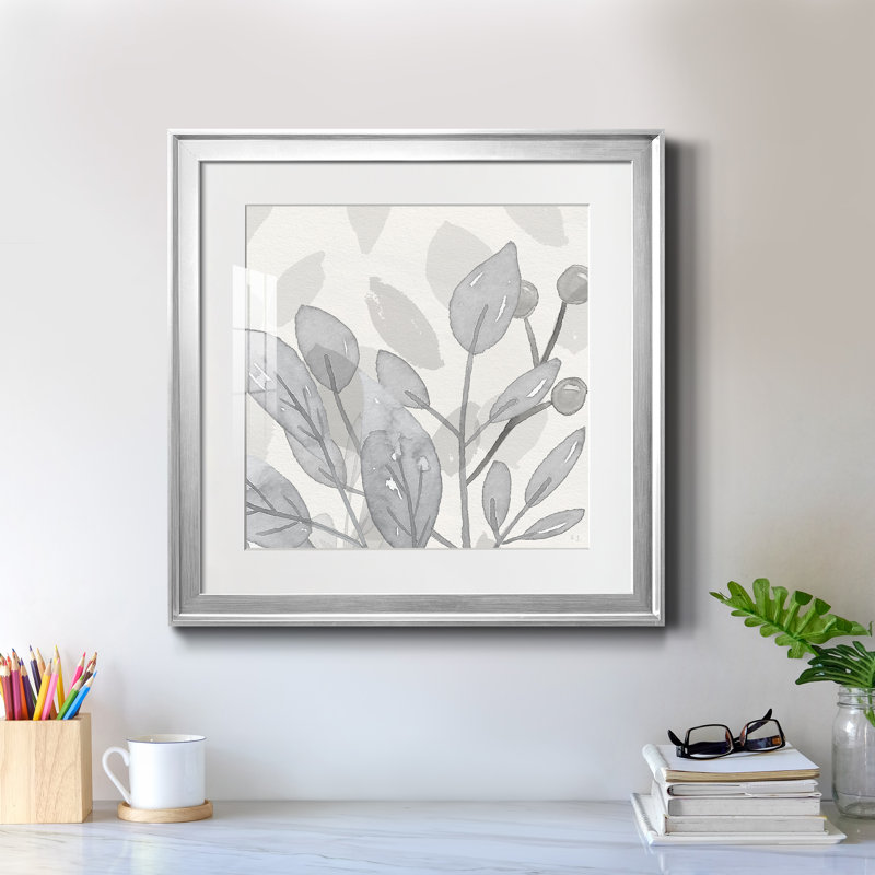 Shadow Leaves I - peinture encadrée, Cadre argenté, H 17,5 po x l 17,5 po x P 1,5 po