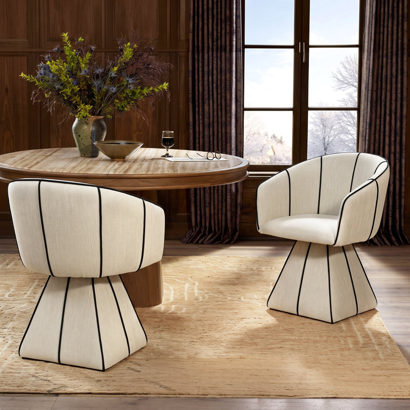 Chaise de salle à manger pivotante Kesslyn, Beige et noir