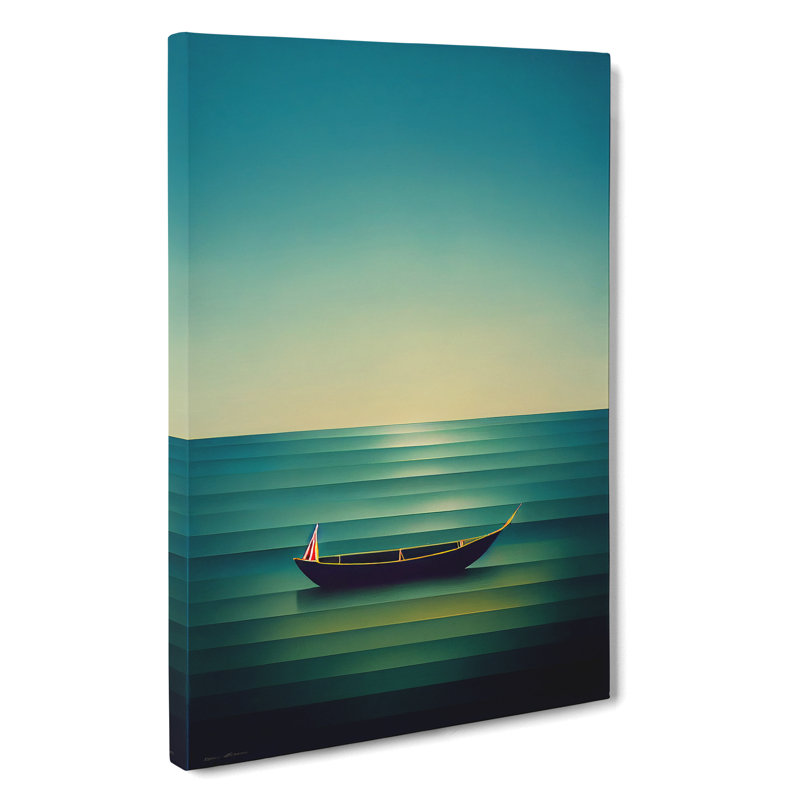 Boat On A Striped Ocean - Print, Wrapped Canvas, 50cm H x 35cm W x 3cm D, No Matte