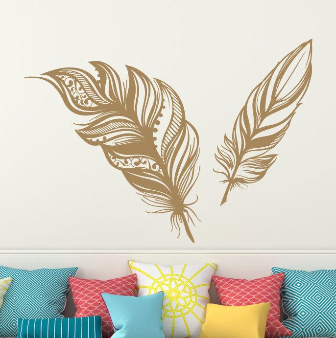 Adhésif décoratif plumes, H 22 po x l 31 po, Brun clair