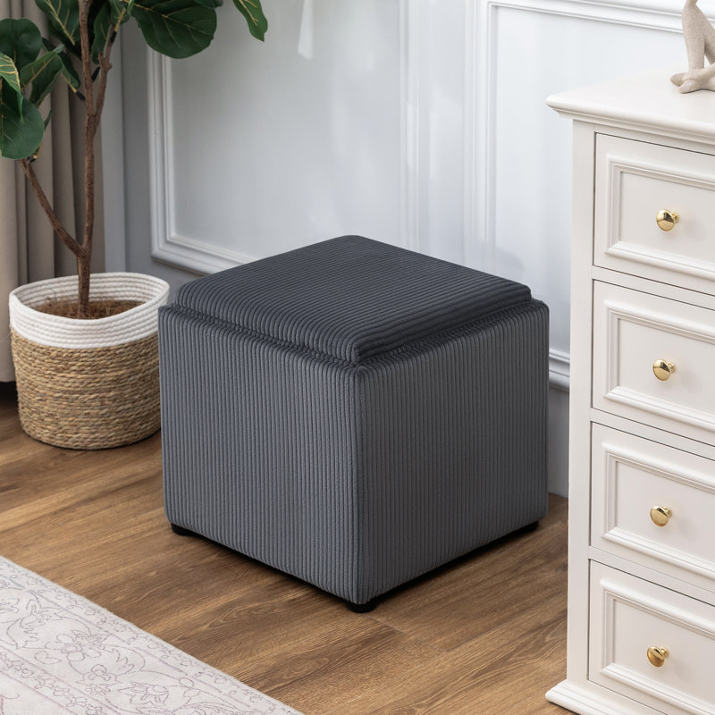 16-Inch Square Storage Ottoman, Gray