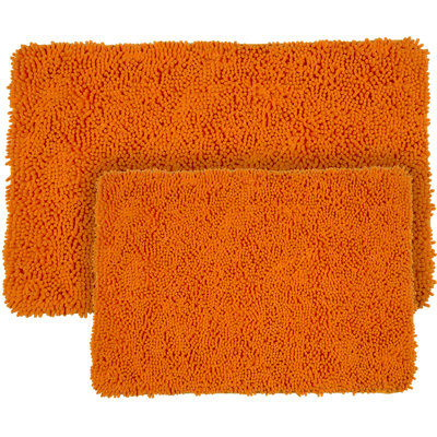Ensemble de 2 tapis de salle de bain - Tapis de bain en mousse à mémoire de forme 32 po x 21 po et 24 po x 17 po avec dessus en chenille pour un décor de salle de bain élégant - Ensemble de 2 tapis de bain lavables à la machine par Lavish Home (Orange)