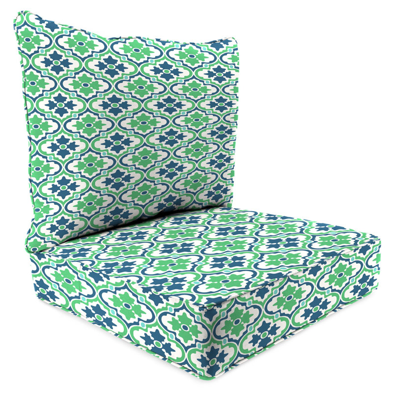 24" x 46.5" Bryann Outdoor Deep Seat Chair Cushion Set with Welt, Green/Blue
