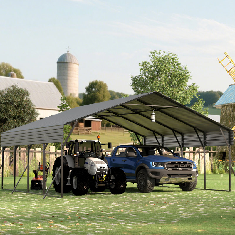 Carports 20X20 robuste, abri de voiture en métal avec structure et base renforcées, cadre d'abri de voiture extérieur pour camionnette, bateau, voiture et tracteurs
