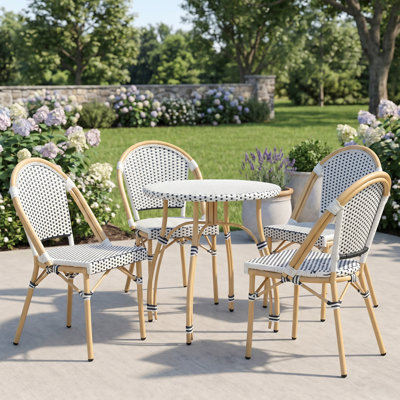 Altesa Modern Dining Set With Round Rattan Dining Table And Rattan Dining Chairs For Dining Room, Patio