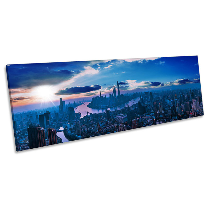 Shanghai China Skyline Blue - Wrapped Canvas Panoramic Art Prints, 40.64cm H x 121.92cm W