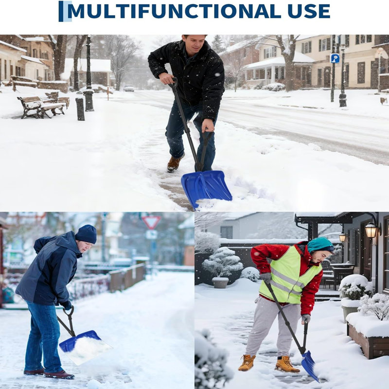 18-Inch Wide Blade Lightweight Snow Shovel with Steel d-Ring Handle and Aluminum Wear Strip （Blue Shovel + Black Pole）