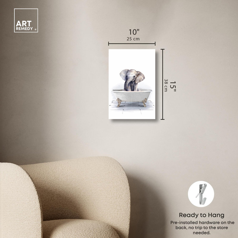 «Bathaign Elephant», reproduction d'art à la mode sur toile par Art Remedy, H 15 po x l 10 po
