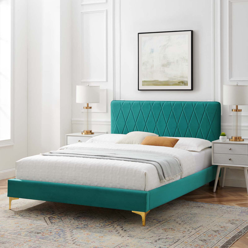 Lit plateforme en velours Performance Modway Phillipa, Très grand, Bleu sarcelle
