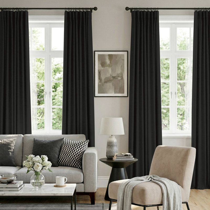 100% Blackout Curtains Linen Textured Solid Thermal Insulated Curtains & Drapes For Living Room Bedroom (50" Wide, Set Of 2)