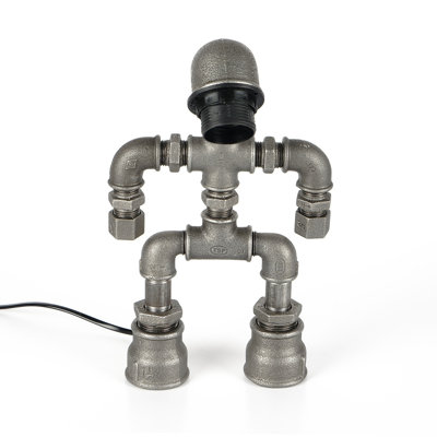Industrial-Style Table Lamp, Black Metal Casting, 11.8 x 7.9 x 2.8 inches | 100% Metal Construction, 70.9 in Cable with On/Off Switch, E27 Socket | Modern Design for Cabin, Lodge, and Home Decor, Wipeable Surface