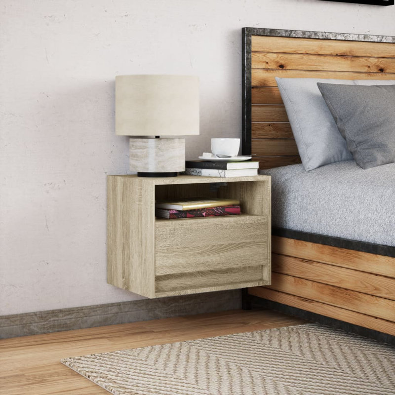 Alcea 50cm W Manufactured Wood Bedside Table, Set of 2, Sonoma Oak